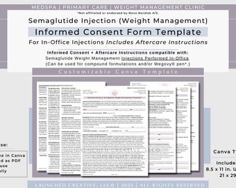 Semaglutide Weight Loss Injection Consent Form Template | Semaglutide In-Office Consent Form | Compounded Semaglutide Injection Form | Canva