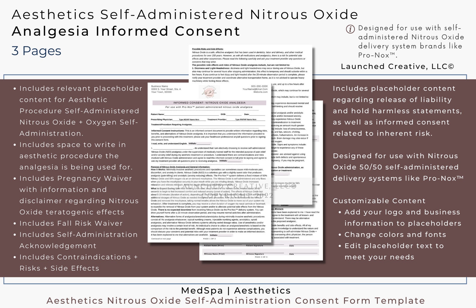 Nitrous Oxide Pronox™ Informed Consent Form Template Aesthetics