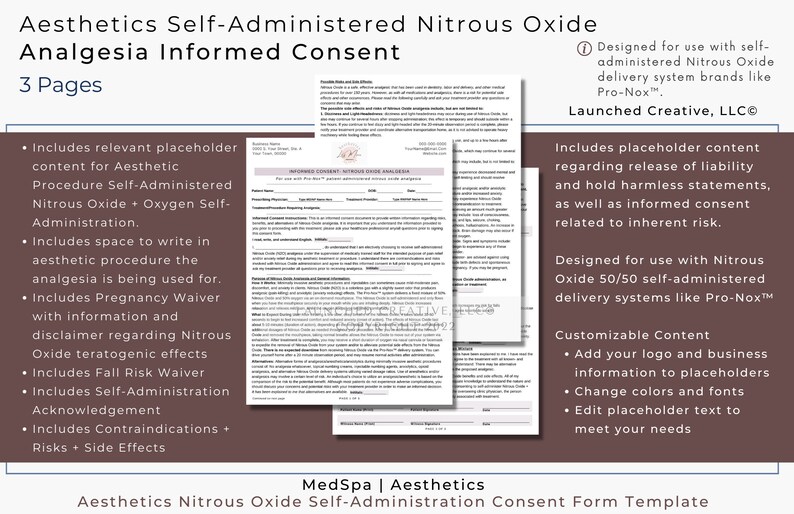 Nitrous Oxide Pronox™ Informed Consent Form Template Aesthetics Nitrous Analgesia Consent Nurse