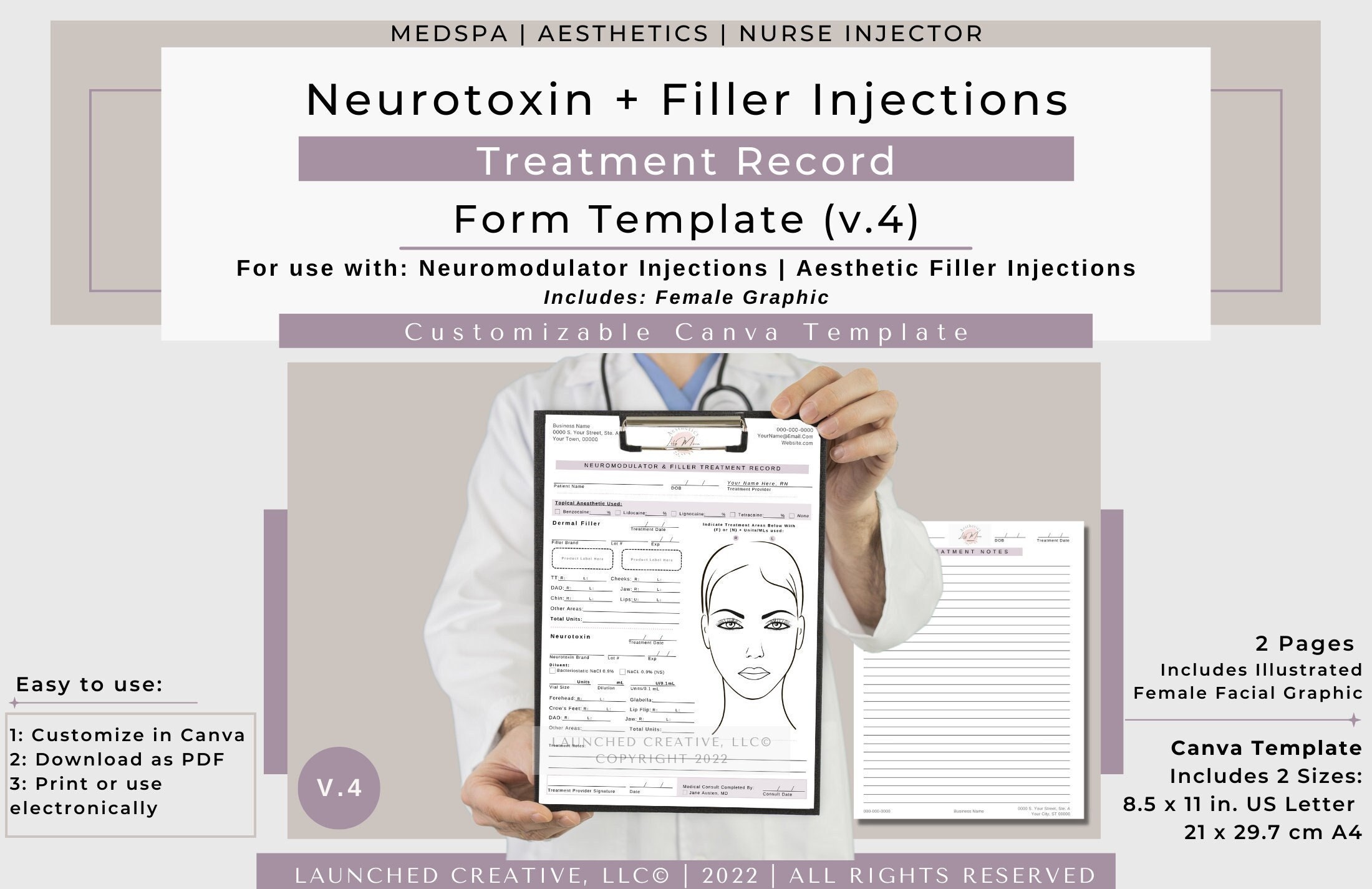 Filler Neurotoxin Injection Treatment Record Form Template | Aesthetic ...