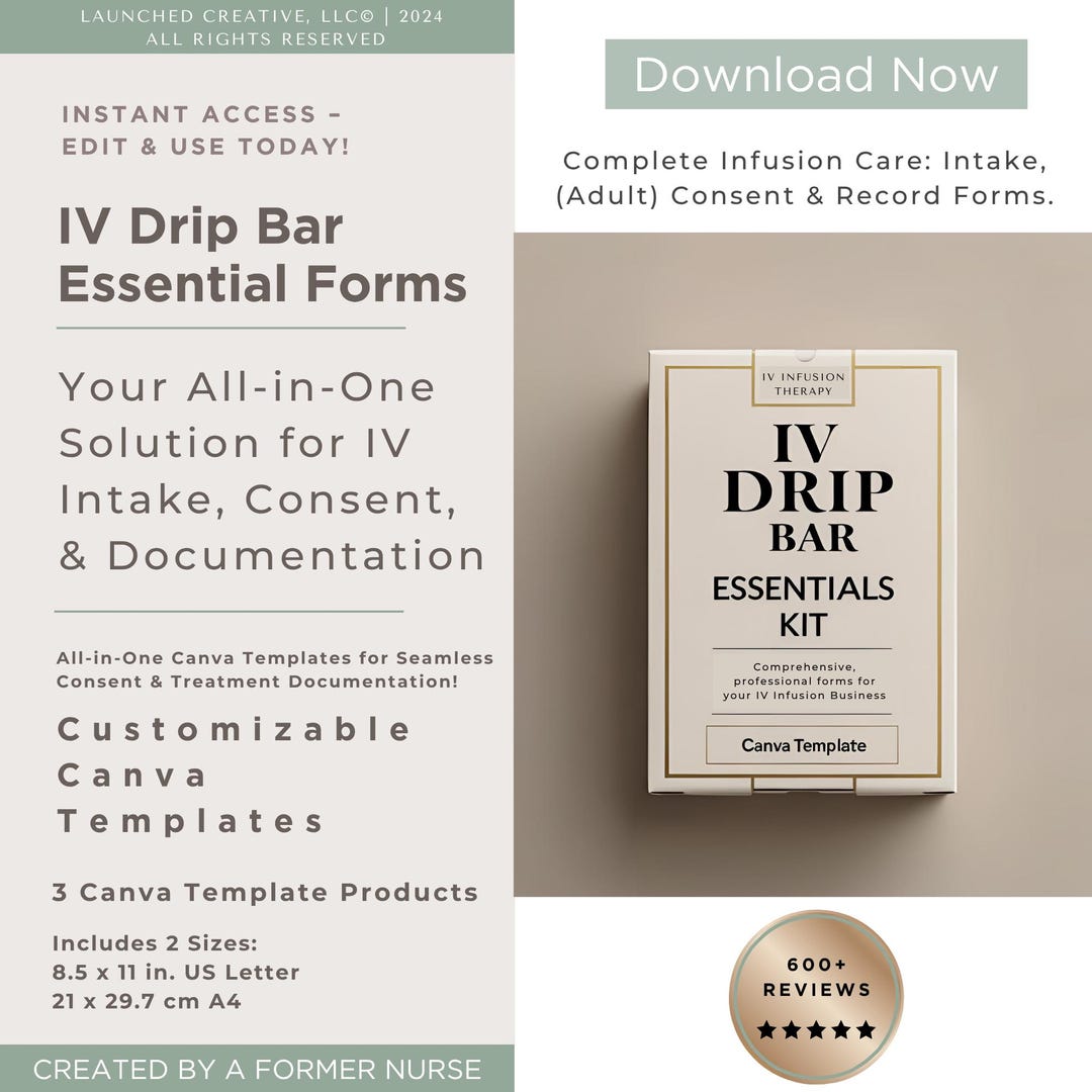 IV Therapy Form Template Bundle | Elective IV Infusion Consult | IV ...