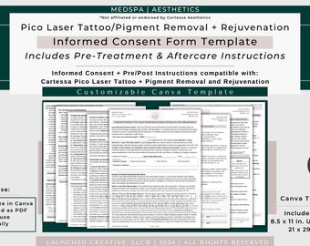 Pico Laser Tattoo Pigment Removal Facial Rejuvenation Consent Form Template | Pico Laser Consent | Laser Tattoo Pigment Removal | Canva