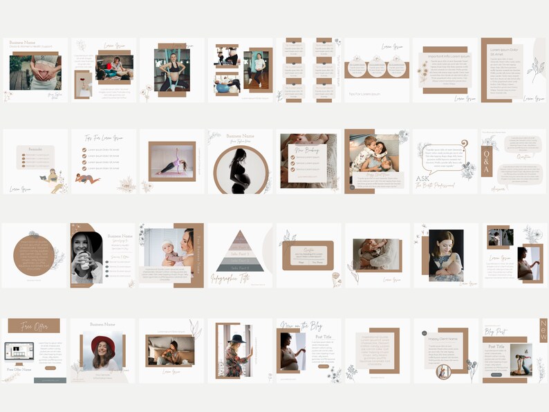 Doula Birth Coach social media marketing post templates for instagram and facebook. Customizable in Canva