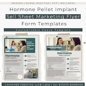 Hormone Pellet BHRT implant therapy flyer. Canva template. US Letter size