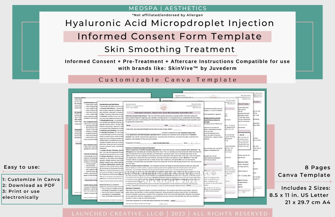 Hyaluronic Acid Skinvive Microdroplet Consent Form Skinvive Etsy
