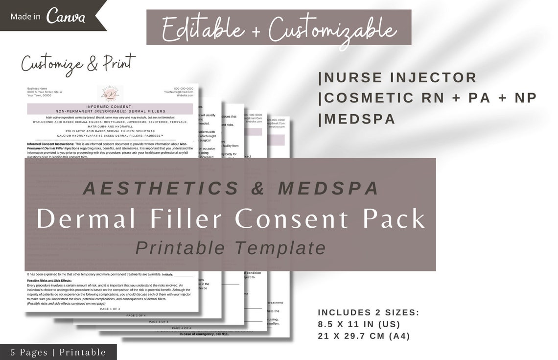 Filler Consent Forms Dermal Filler Informed Consent Template - Etsy
