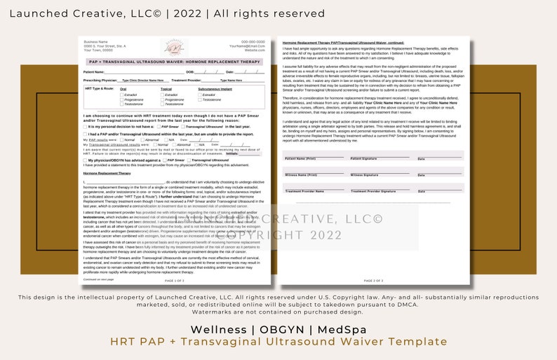 Hormone Replacement Therapy PAP Transvaginal Ultrasound Waiver Form HRT