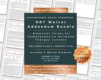 HRT Waiver Form Bundle | TRT Prostate Cancer Waiver | Mammogram Waiver | PAP Waiver | Hormone Replacement Therapy Pellet Waiver | canva