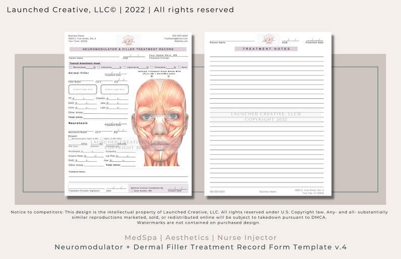 Injection Printable Note Filler Neurotoxin Injection Treatment Record Form Template | Aesthetic ...