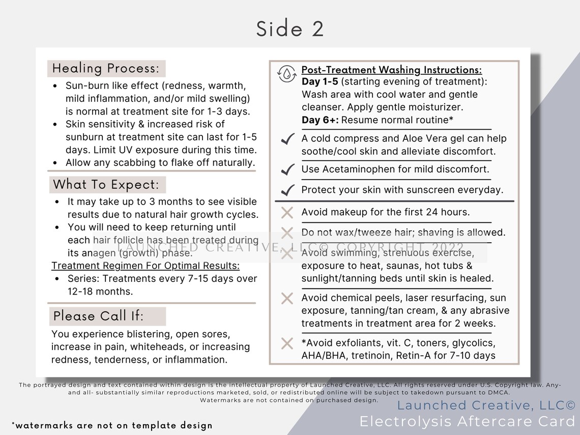 Electrolysis Hair Removal Aftercare Card Electrolysis Etsy