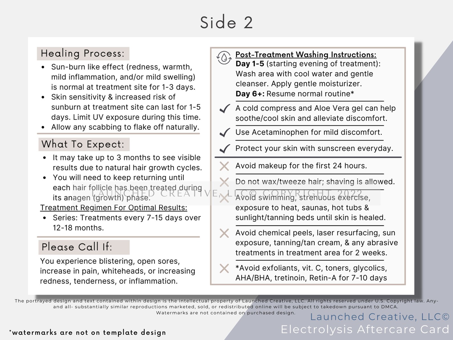 Electrolysis Hair Removal Aftercare Card Electrolysis Etsy