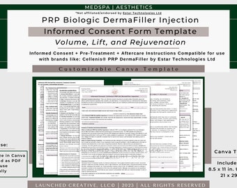 Cellenis PRP DermaFiller Consent Form | Cellenis Biologic PRP Filler Consent Form | Cellenis PRP Consent Form Aftercare | dermafiller |Canva