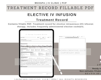 IV Infusion Therapy Treatment Record Form: Fillable PDF for IV Clinics