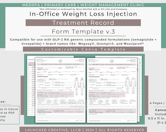 Weight Loss Injection Treatment Record: GLP-1 Form (Canva Template)