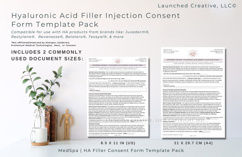 Dermal Filler Consent Form Hyaluronic Acid Filler Informed Etsy México