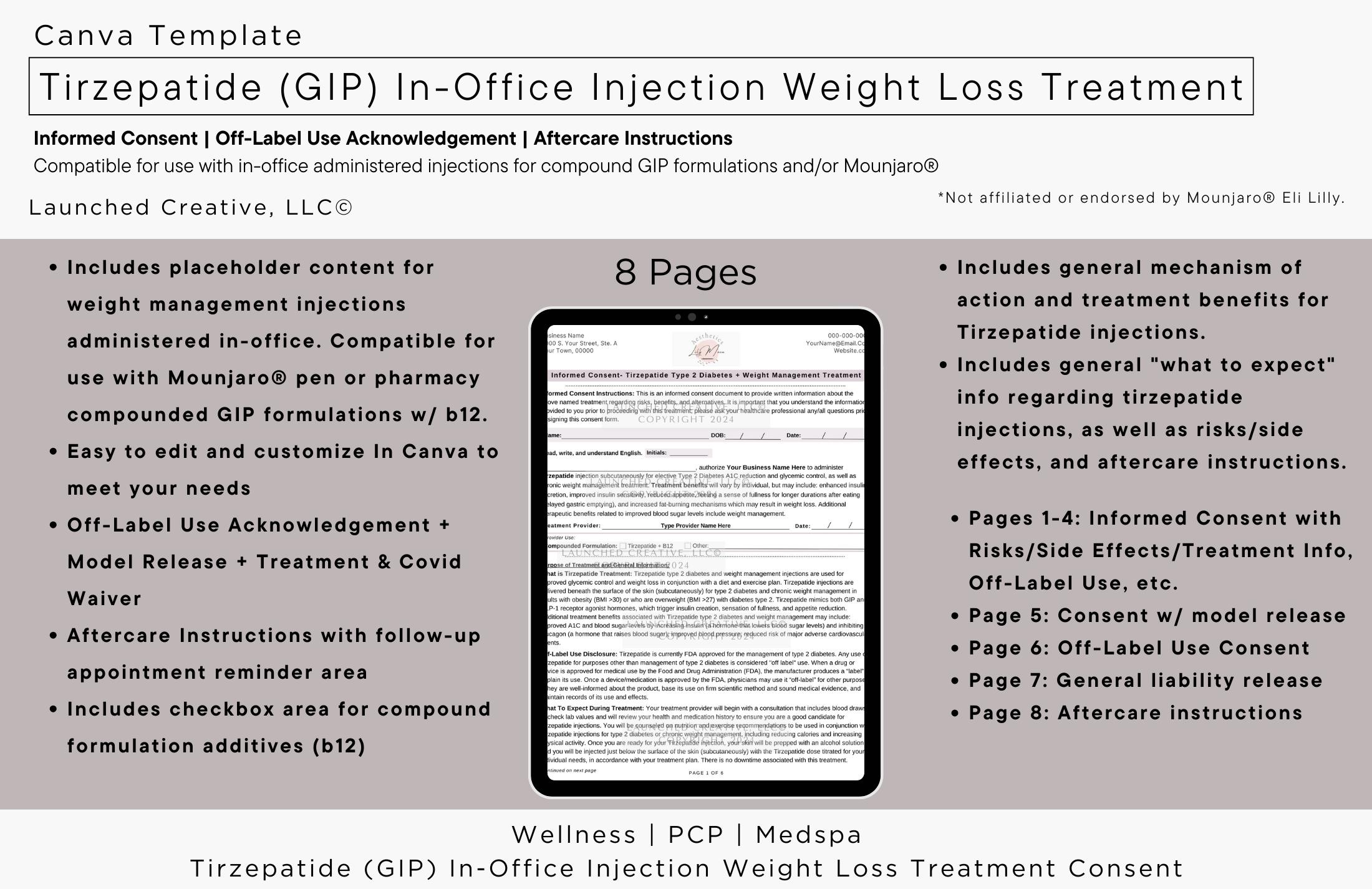 tirzepatide consent form for weight loss free Tirzepatide Weight Loss Injection Consent Form Template | Tirzepatide  In-office Consent Form | Compounded Tirzepatide Injection Form | Canva