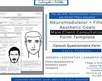 Male Tox Filler Consult Questionnaire | Neurotox Botox Filler Consult Assessment | Aesthetic Nurse MedSpa Consult Intake Form | Canva