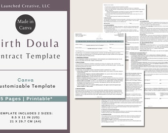Birth Doula Contract Template | Birth Doula Service Agreement Form | Birth Doula Business Contract | Doula Client Intake Contract | Canva