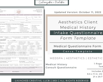 Neurotoxin Filler MedSpa Medical History Consult Questionnaire | Filler Botox | Aesthetic Nurse Esthetician | Treatment Intake Form | Canva