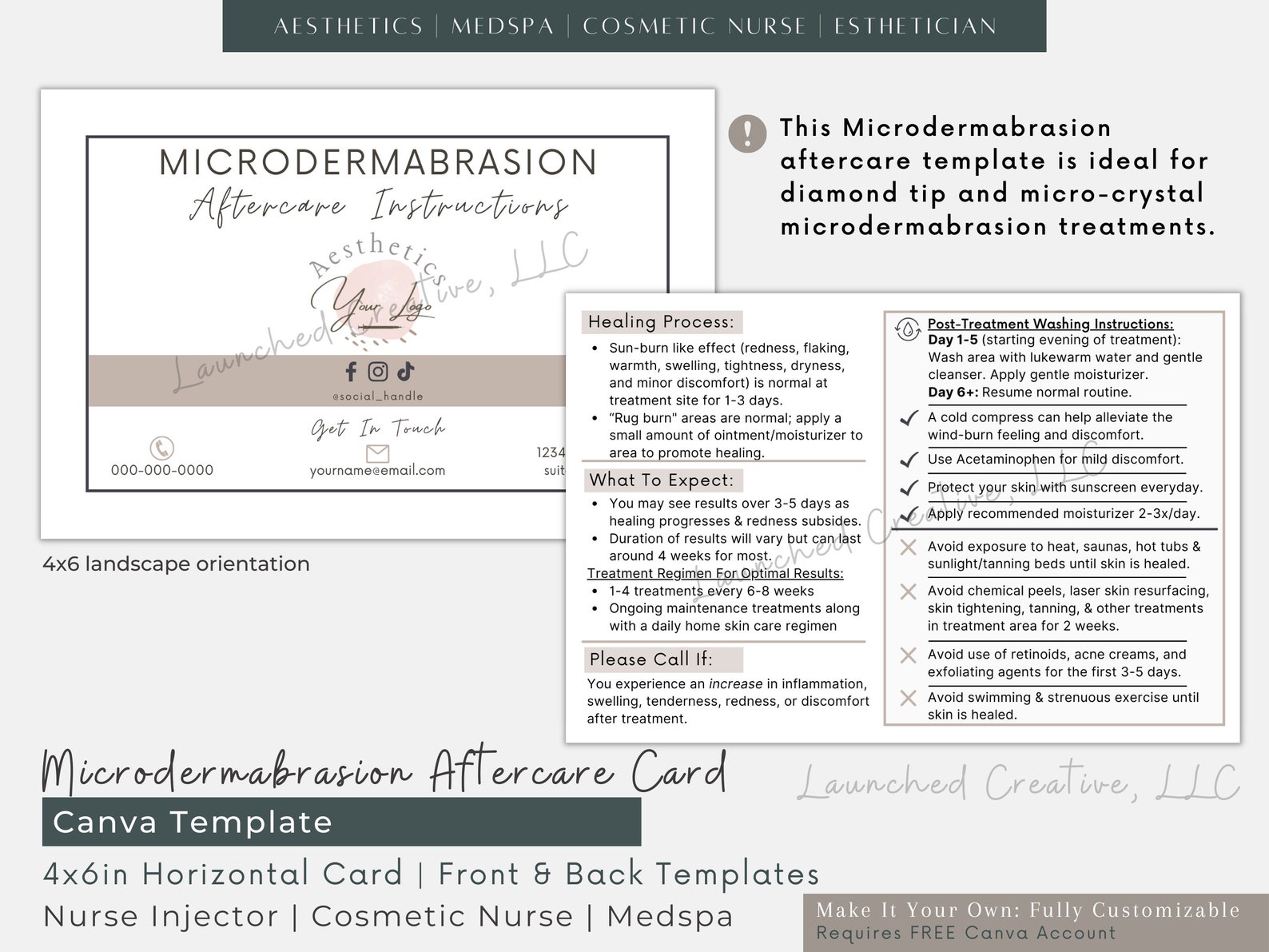 Microdermabrasion Aftercare Card Printable Microdermabrasion Etsy