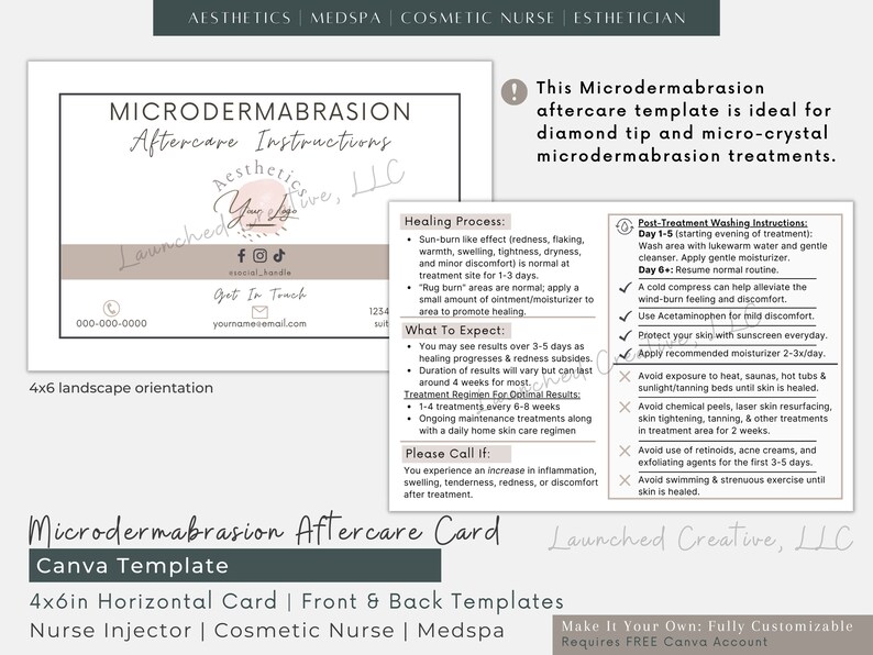 Microdermabrasion Aftercare Card Printable Microdermabrasion Etsy