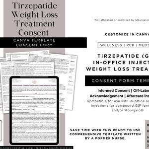 Tirzepatide Weight Loss Injection Consent Form Template | Tirzepatide In-Office Consent Form | Compounded Tirzepatide Injection Form | Canva