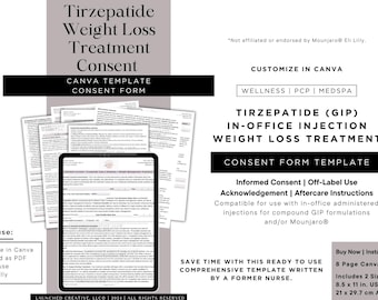 Tirzepatide Weight Loss Injection Consent Form Template | Tirzepatide In-Office Consent Form | Compounded Tirzepatide Injection Form | Canva