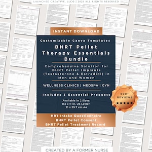 BHRT Pellet Implant Form Bundle | Testosterone Pellet Estrogen Pellet Hormone Replacement Therapy | HRT Intake Consent Treatment Form |Canva