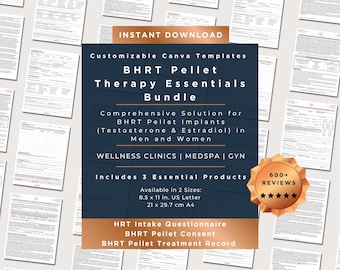 BHRT Pellet Implant Form Bundle | Testosterone Pellet Estrogen Pellet Hormone Replacement Therapy | HRT Intake Consent Treatment Form |Canva