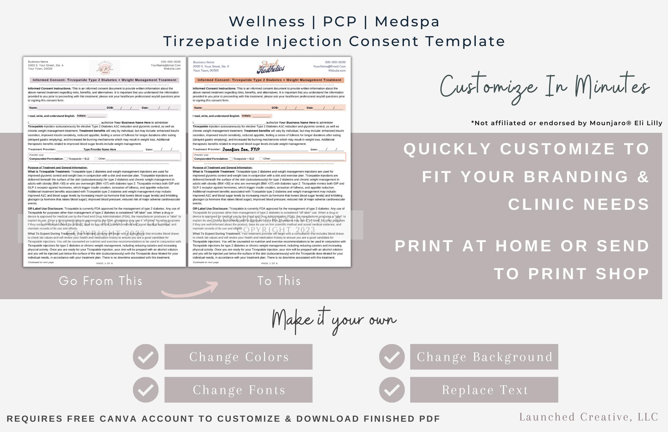 Tirzepatide Weight Loss Injection Consent Form Template | Tirzepatide  In-office Consent Form | Compounded Tirzepatide Injection Form | Canva