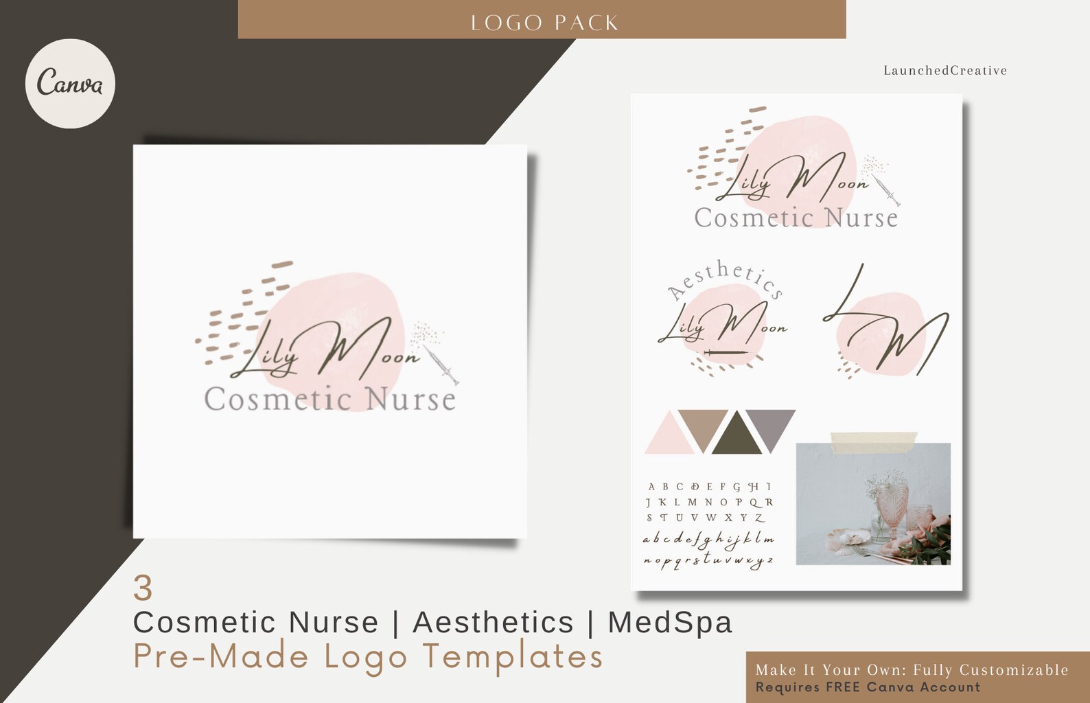 Nurse Injector Premade Logo Medspa Boho Logo Kit Pink Logo Template