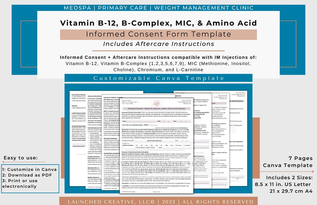 Vitamin B Complex B12 MIC Injection Consent Form Template B12 Shot