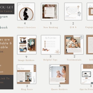 Doula Birth Coach social media marketing post templates for instagram and facebook. Customizable in Canva
