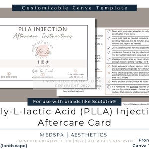 PLLA Sculptra® Collagen Stimulating Injection Aftercare Card | PLLA Aftercare Card | Aesthetic Nurse Injectables Medspa Aftercare | Canva