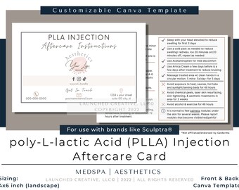 PLLA Sculptra® Collagen Stimulating Injection Aftercare Card | PLLA Aftercare Card | Aesthetic Nurse Injectables Medspa Aftercare | Canva
