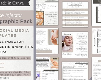 Cosmetic Nurse Injector Social Media Infographic Pack | Instagram Facebook Marketing Post | Botox Filler Nurse MedSpa Canva Template