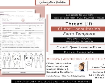 Thread Lift Consult Questionnaire | Non Surgical PDO PLA PCL Thread Lift Consult Form | Medspa Silhouette InstaLift Consult Form | Canva