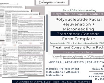 Nucleotide Microneedling Consent Template | PDRN Polynucleotide Facial Rejuvenation Consent Form | PDRN Consent Aftercare Template | Canva