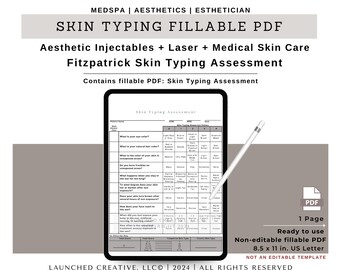 Fitzpatrick Skin Type Assessment Form: Esthetician MedSpa Intake (Fillable PDF)
