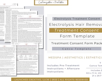 Electrolysis Hair Removal Consent Form |  Electrolysis Consent Aftercare Esthetician MedSpa Aesthetic Nurse | Laser Hair Consent Form |Canva