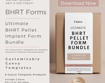 BHRT Pellet Implant Ultimate Form Bundle | Testosterone Pellet Estrogen Pellet Hormone Replacement Therapy | Intake Consent Waivers |Canva
