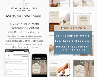 Vein Treatment Instagram Post Bundle: EVLA & RFA Medspa Marketing (Canva Editable)