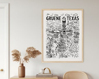 Gruene Texas Map | Art silkscreen poster | Texas Cities |Texas Art