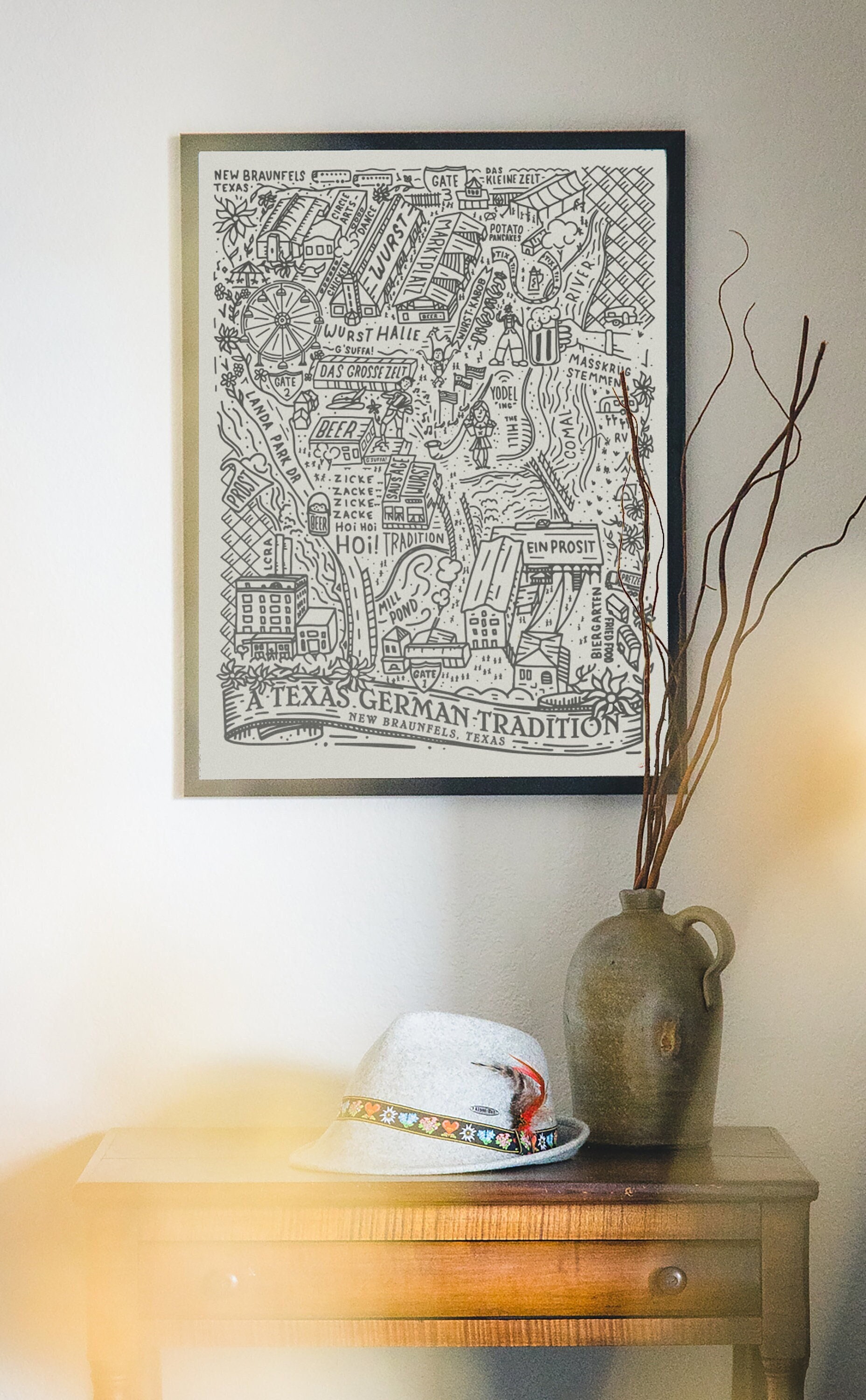 Wurstfest | Art silkscreen poster | New Braunfels | Texas Map