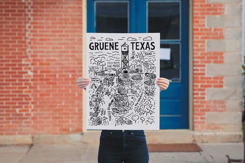 Gruene Texas silkscreen poster map Etsy