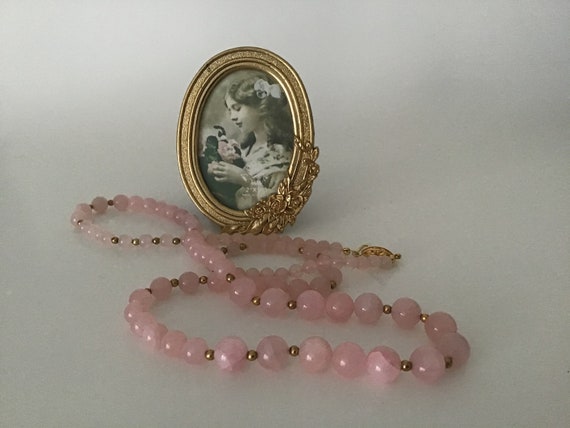 Vintage rose quartz bead necklace deals