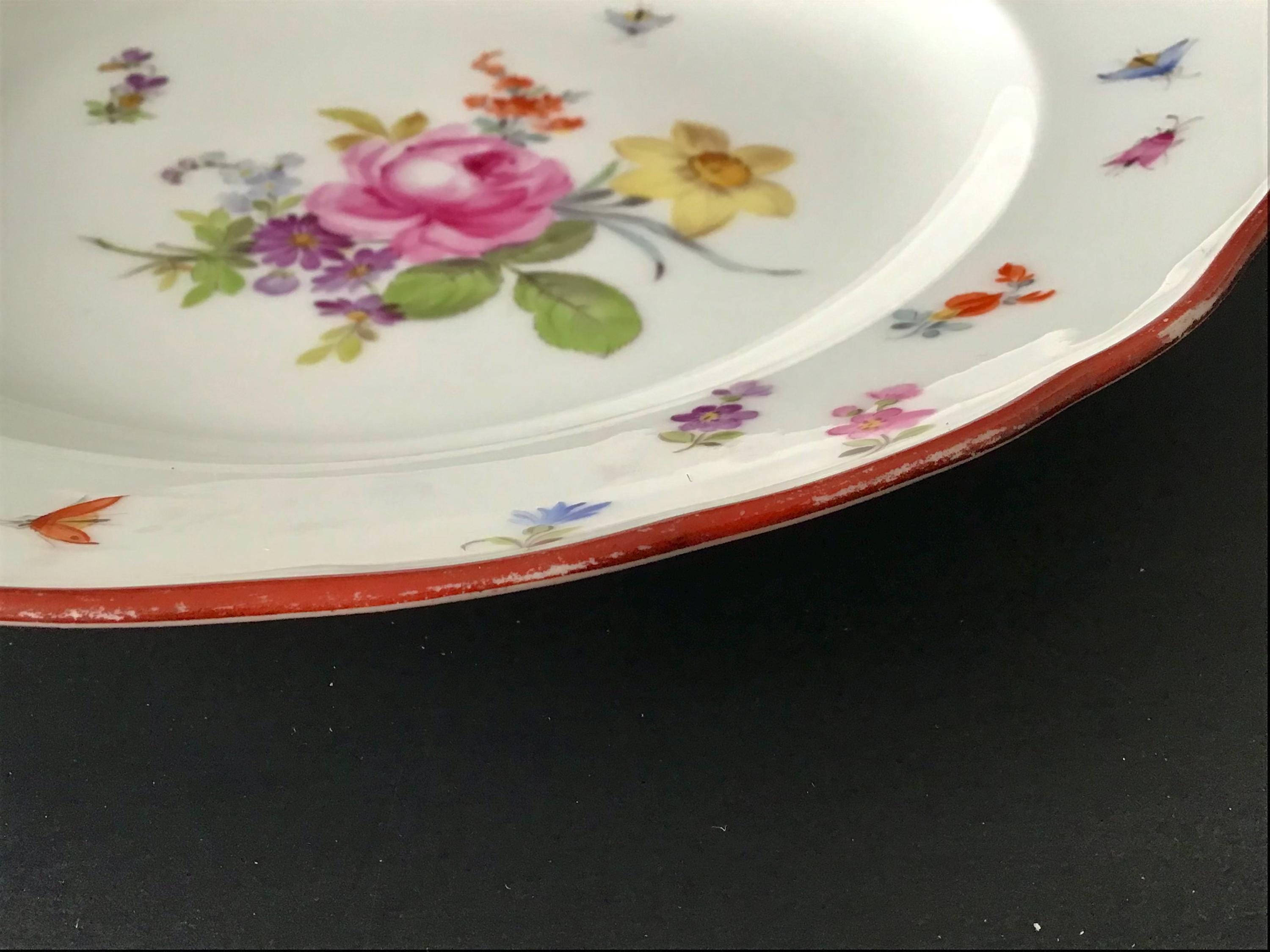 【希少】オールドマイセン パン皿　フラワーブーケと昆虫 希少】オールドマイセン パン皿 フラワーブーケと昆虫 希少】オールド