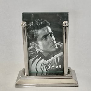 Art Deco Machine Age Industrial Chrome Picture frame 6” x 5”