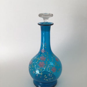 Antique Victorian Blue Hand Painted Barber Bottle/Decanter?