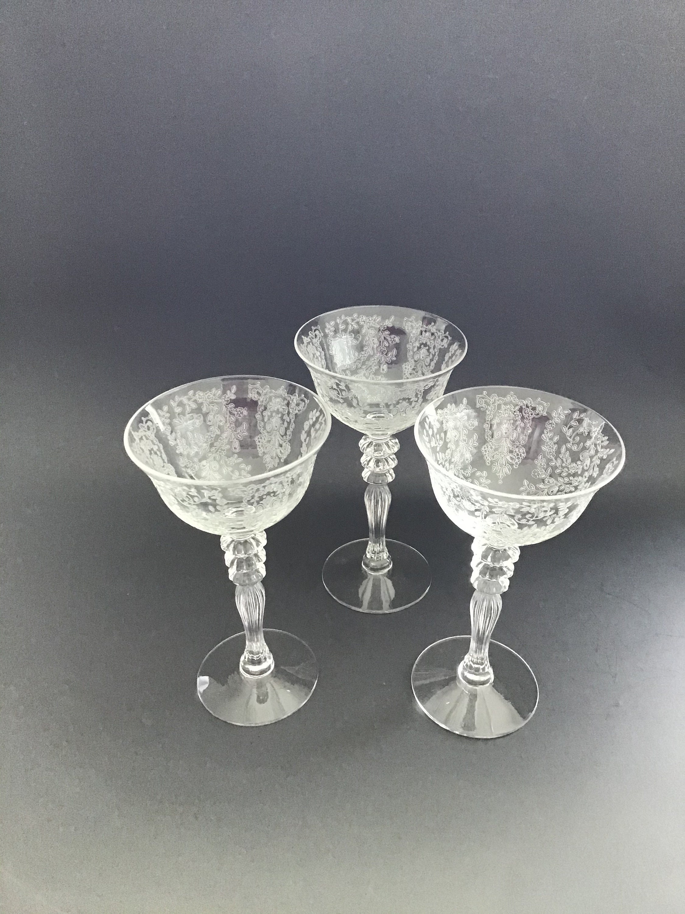 Vintage Etched Duncan & Miller Liquer Coctail glasses Etsy